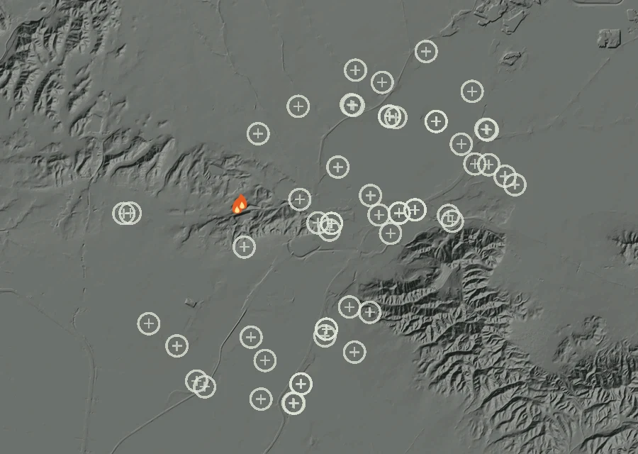 Map for Mon 14 Sep: flames mark every place that gave off heat that day.