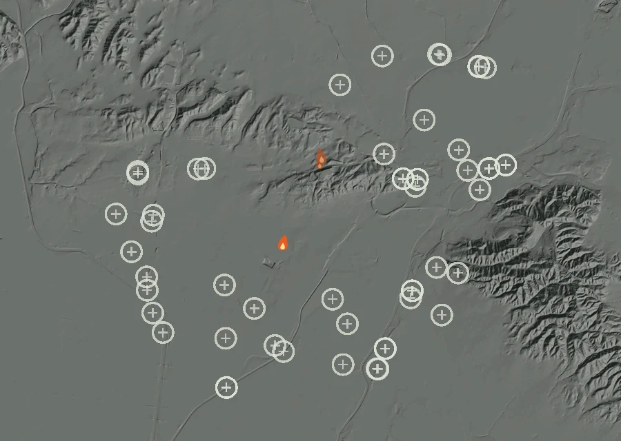 Map for Thu 24 Sep: flames mark every place that gave off heat that day.