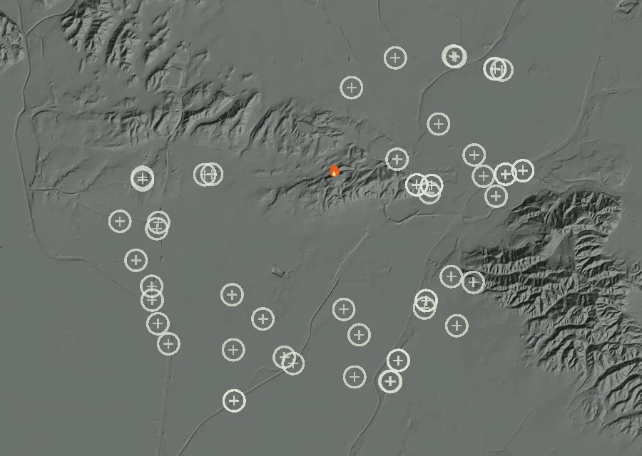 Map for Wed 30 Sep: flames mark every place that gave off heat that day.