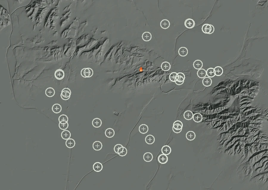 Map for Thu 8 Oct: flames mark every place that gave off heat that day.