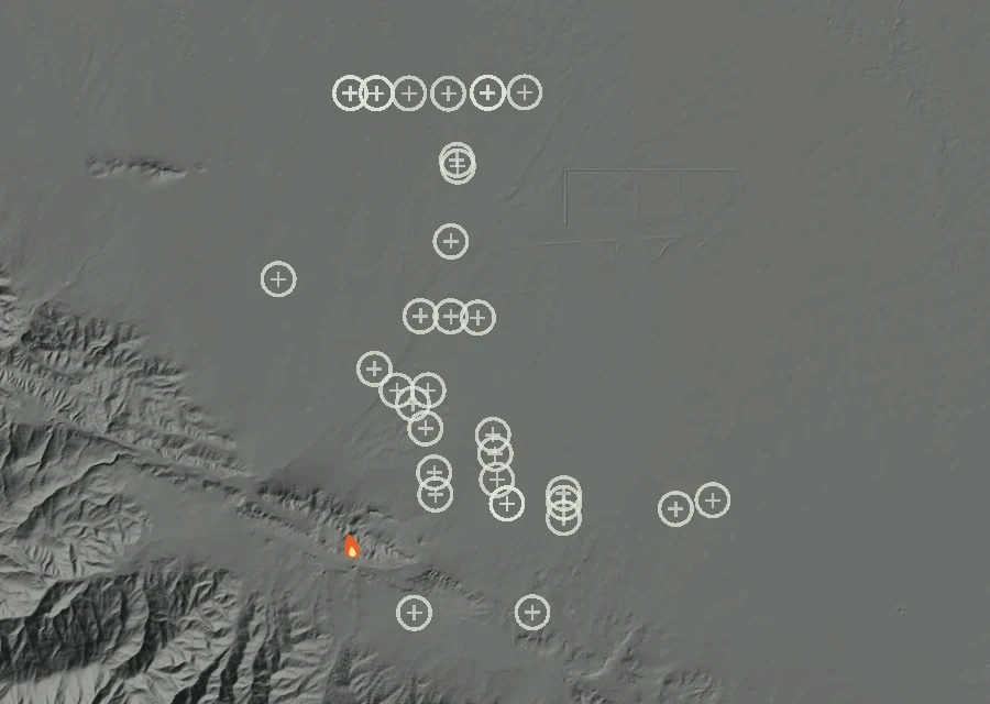 Map for Thu 24 Sep: flames mark every place that gave off heat that day.