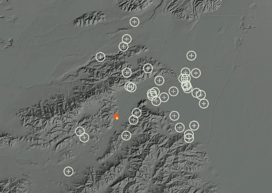 Map for Thu 24 Sep: flames mark every place that gave off heat that day.