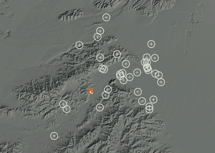 Map for Sat 26 Sep: flames mark every place that gave off heat that day.