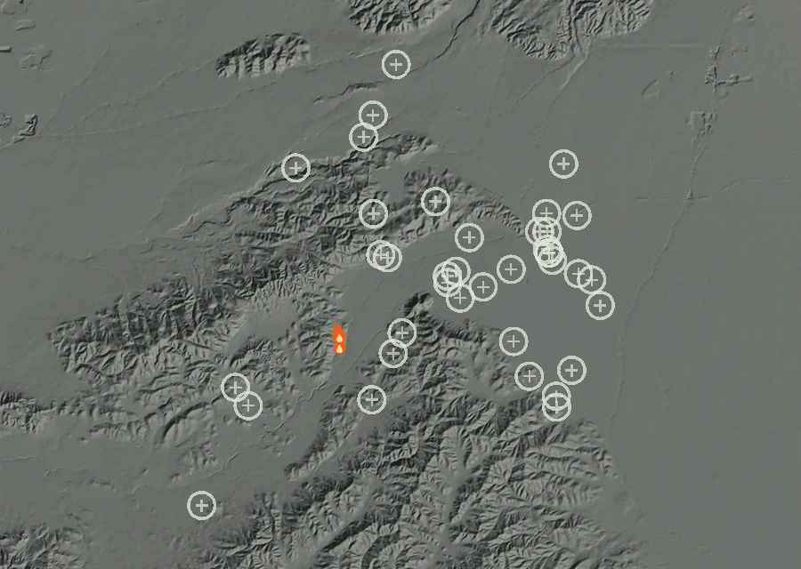 Map for Tue 29 Sep: flames mark every place that gave off heat that day.