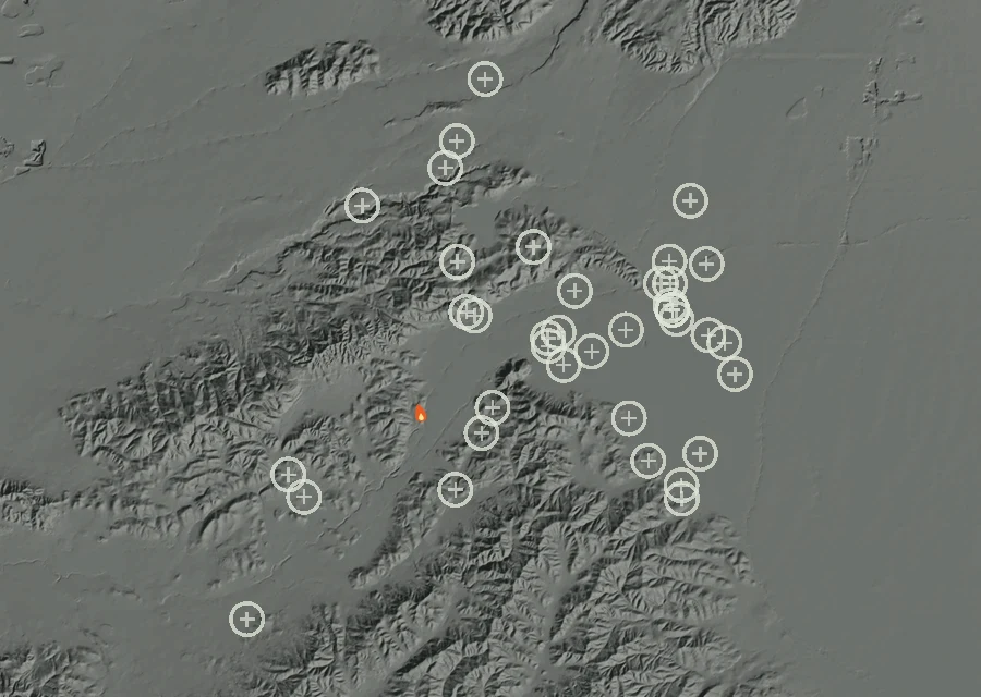 Map for Wed 30 Sep: flames mark every place that gave off heat that day.