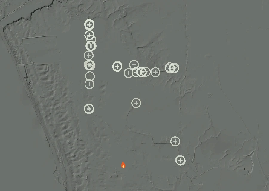 Map for Thu 8 Oct: flames mark every place that gave off heat that day.