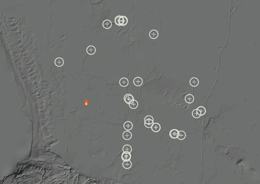 Map for Sun 4 Oct: flames mark every place that gave off heat that day.