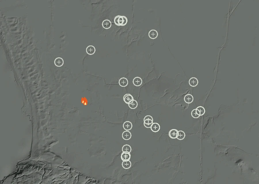 Map for Tue 6 Oct: flames mark every place that gave off heat that day.