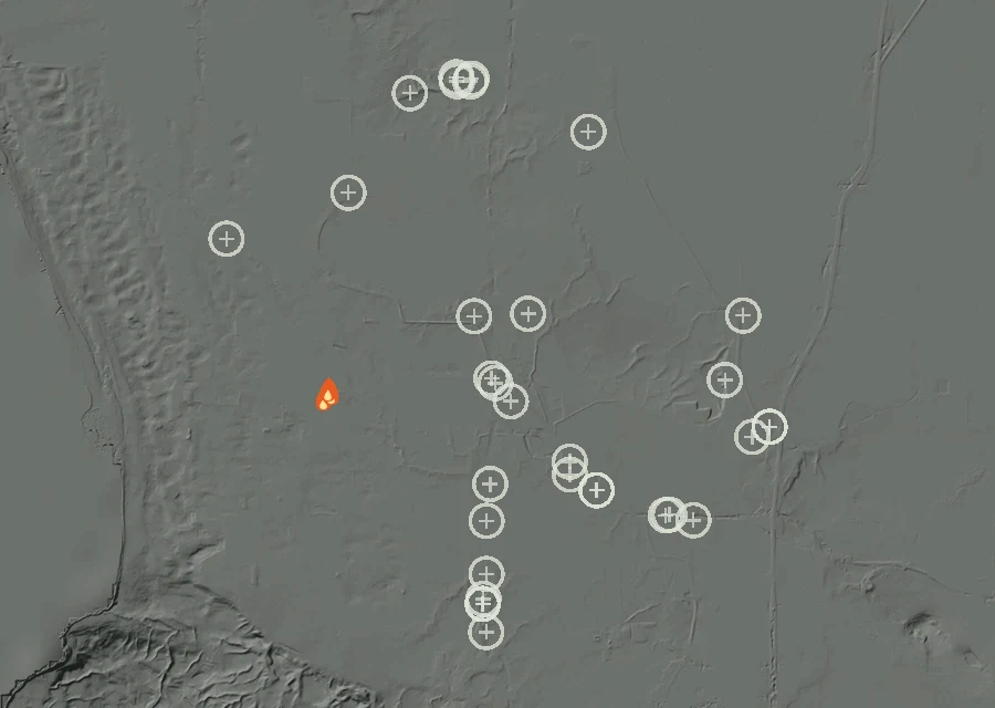 Map for Wed 7 Oct: flames mark every place that gave off heat that day.