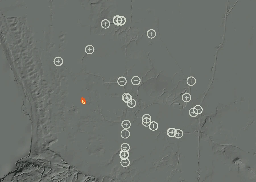 Map for Thu 8 Oct: flames mark every place that gave off heat that day.