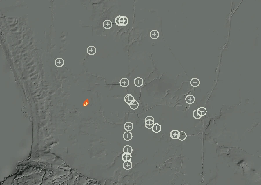 Map for Thu 15 Oct: flames mark every place that gave off heat that day.