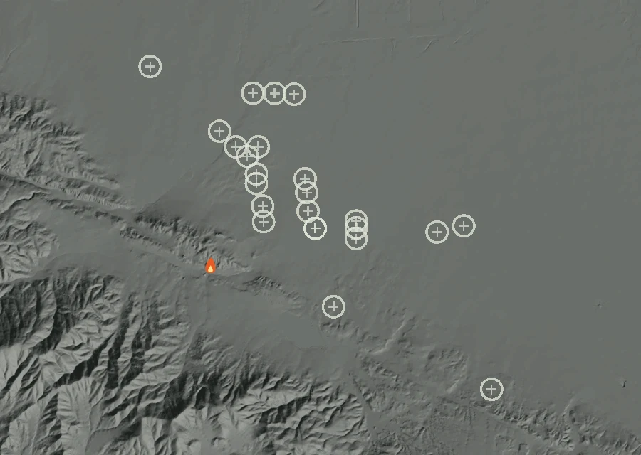 Map for Thu 8 Oct: flames mark every place that gave off heat that day.