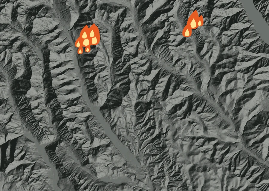 Animated map of the Little Giant Fire across the whole record, with a time bar along the bottom showing energy released and the local date.