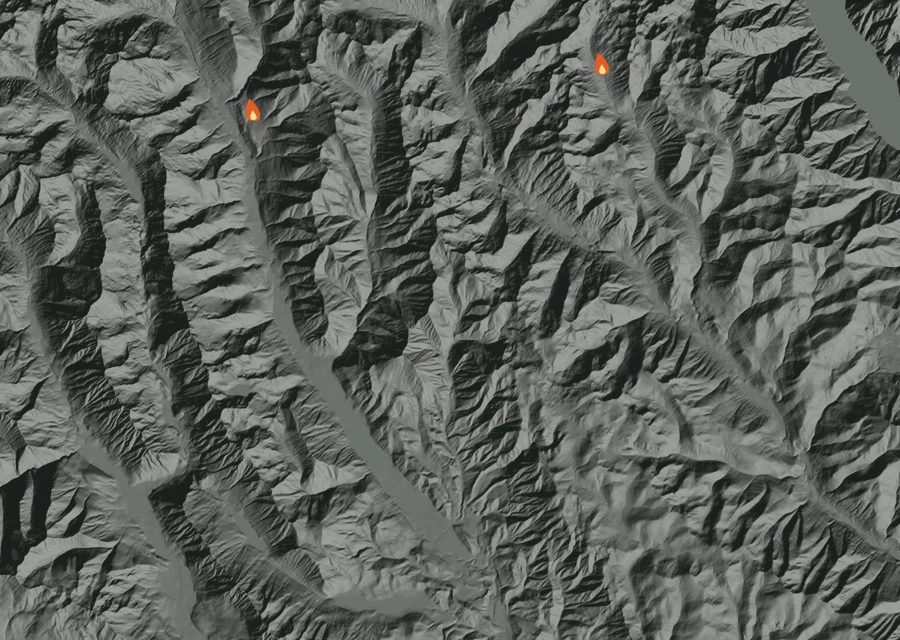 Map for Thu 3 Sep: flames mark every place that gave off heat that day.