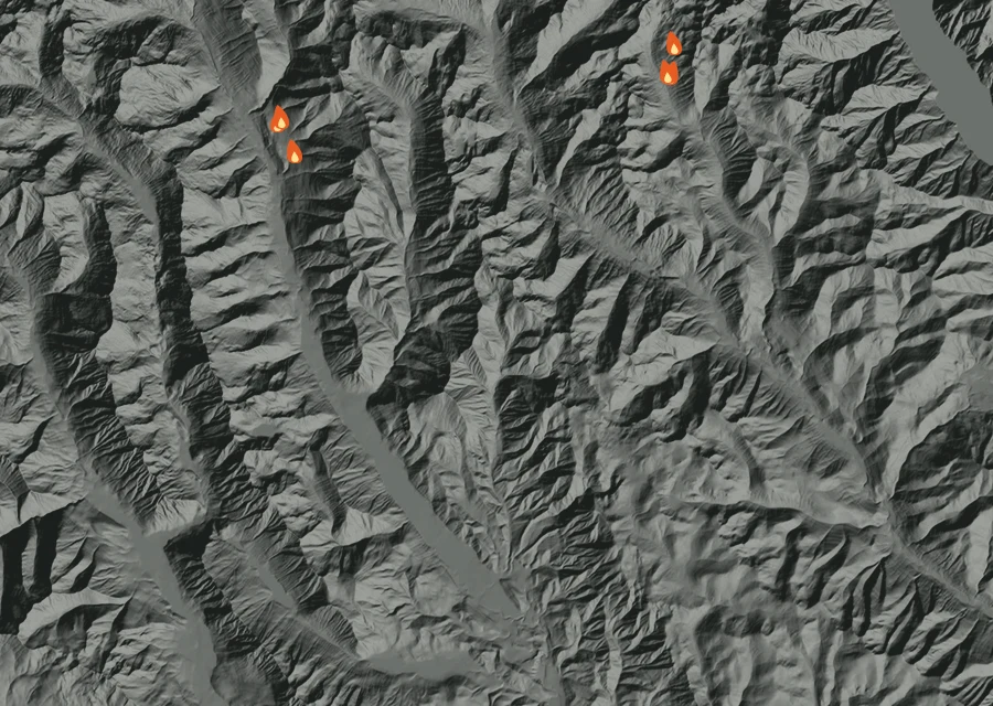 Map for Sat 5 Sep: flames mark every place that gave off heat that day.