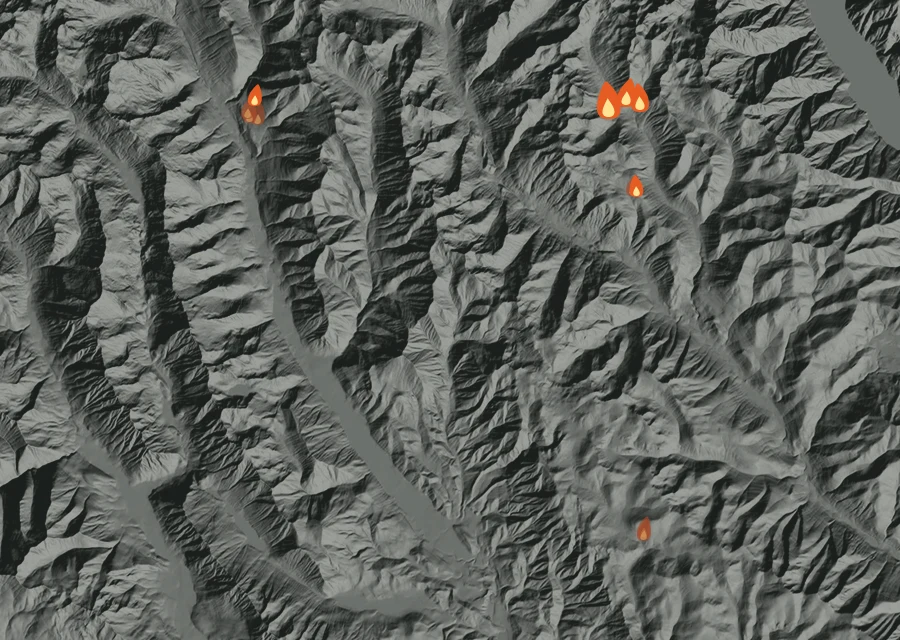 Map for Wed 9 Sep: flames mark every place that gave off heat that day.