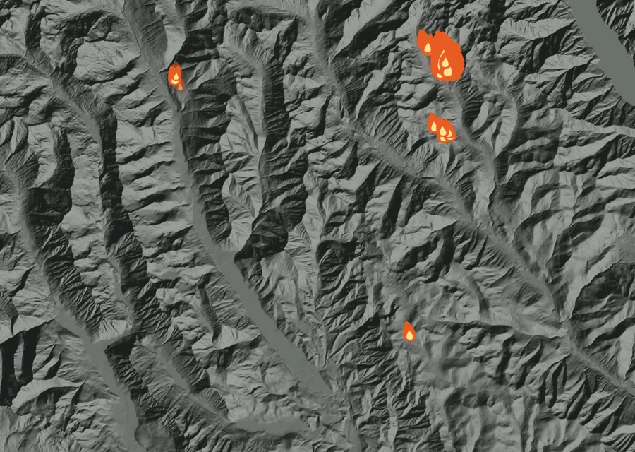 Map for Thu 10 Sep: flames mark every place that gave off heat that day.