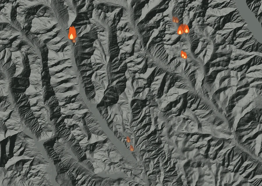 Map for Fri 11 Sep: flames mark every place that gave off heat that day.