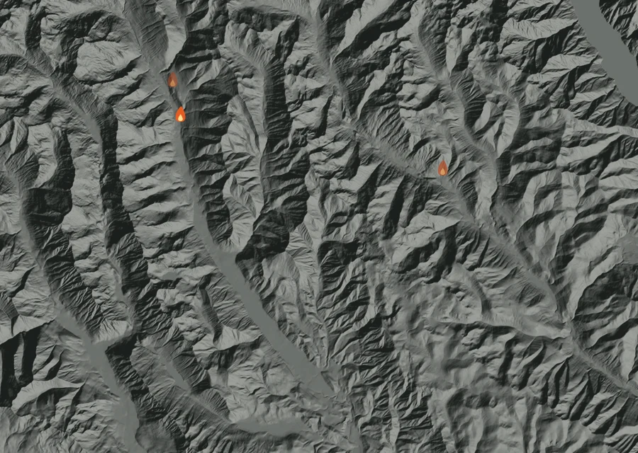 Map for Sun 20 Sep: flames mark every place that gave off heat that day.