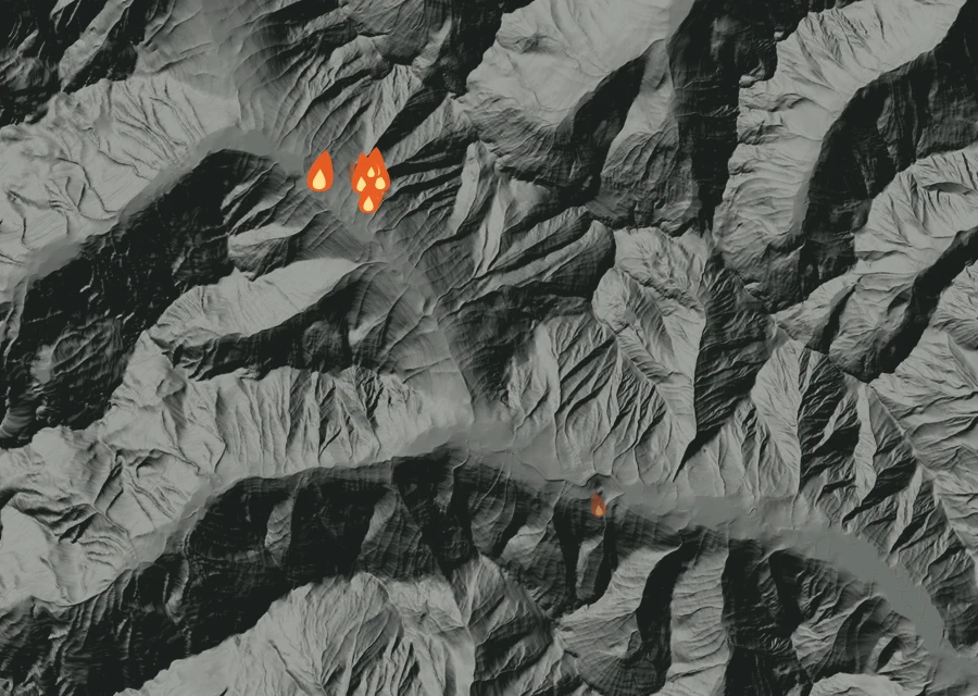 Map for Thu 17 Sep: flames mark every place that gave off heat that day.