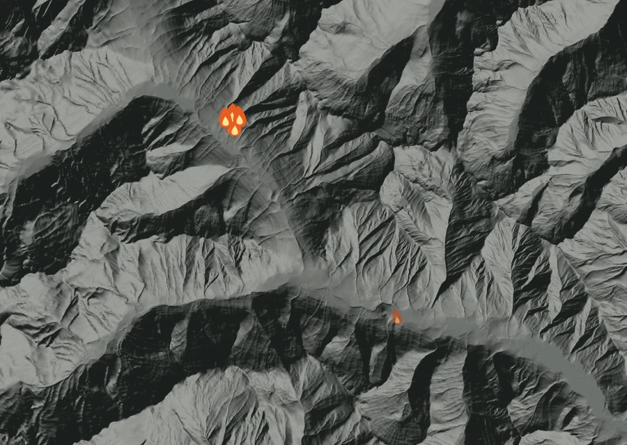 Map for Fri 18 Sep: flames mark every place that gave off heat that day.