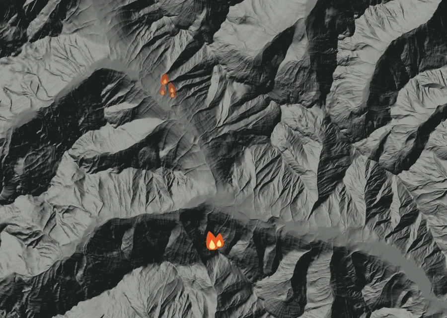 Map for Sun 20 Sep: flames mark every place that gave off heat that day.