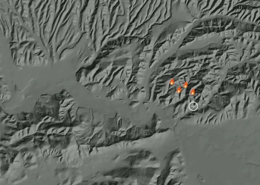 Map for Sat 3 Oct: flames mark every place that gave off heat that day.