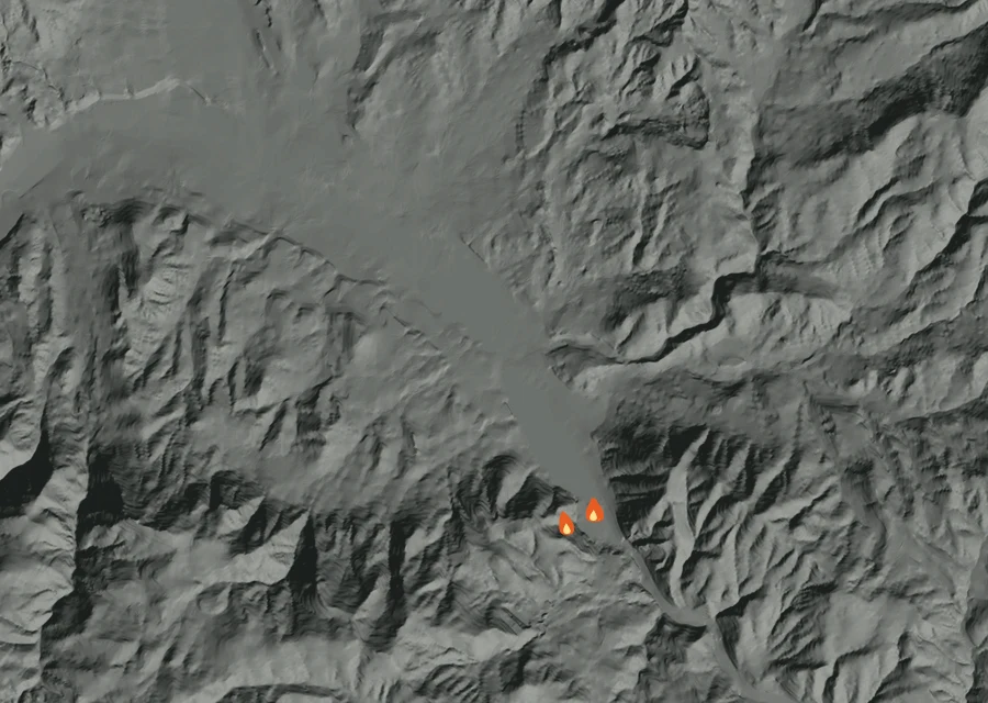 Animated map of the Manning Creek Fire across the whole record, with a time bar along the bottom showing energy released and the local date.