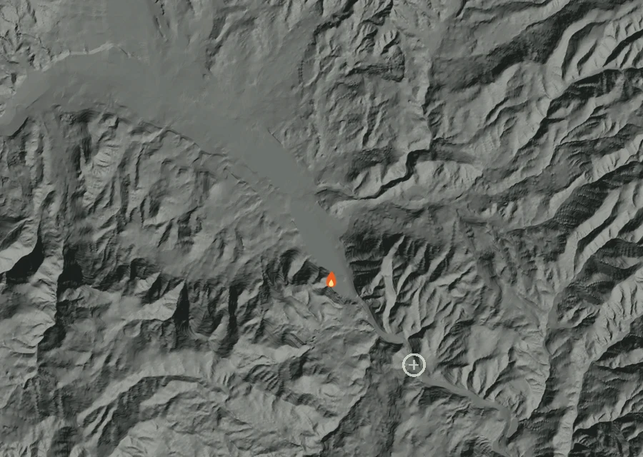Map for Sun 30 Aug: flames mark every place that gave off heat that day.