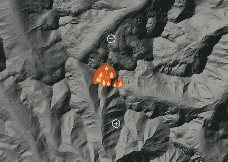 Map for Wed 26 Aug: flames mark every place that gave off heat that day.