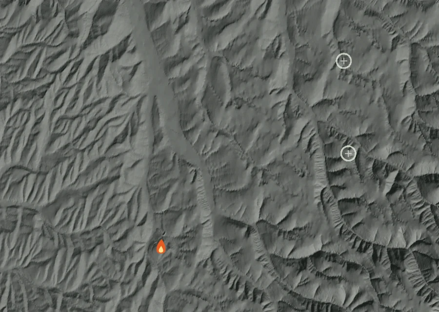 Map for Mon 28 Sep: flames mark every place that gave off heat that day.