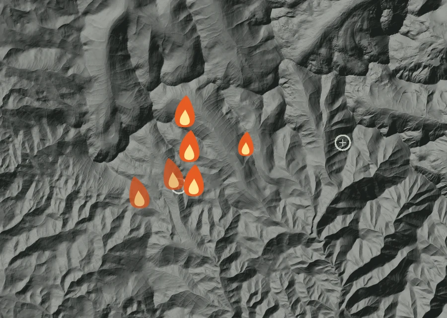 Animated map of the McCully Fire across the whole record, with a time bar along the bottom showing energy released and the local date.