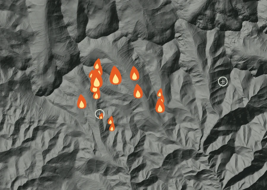 Animated map of the McCully Fire across the whole record, with a time bar along the bottom showing energy released and the local date.