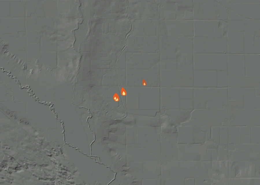 Animated map of the Meyer Fire across the whole record, with a time bar along the bottom showing energy released and the local date.