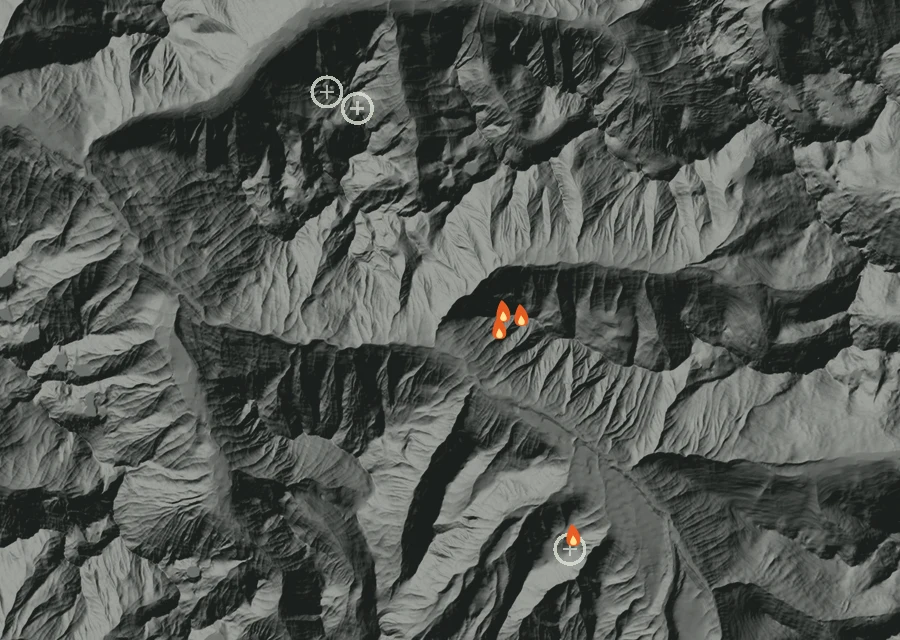 Animated map of the Miners Fire across the whole record, with a time bar along the bottom showing energy released and the local date.