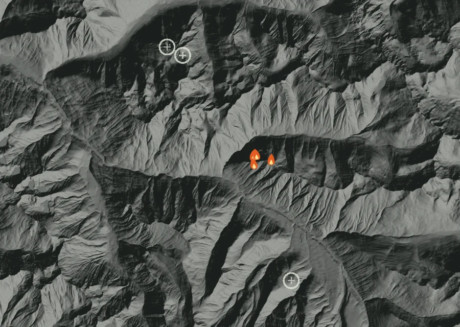 Map for Wed 26 Aug: flames mark every place that gave off heat that day.