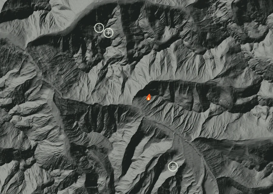 Map for Thu 27 Aug: flames mark every place that gave off heat that day.
