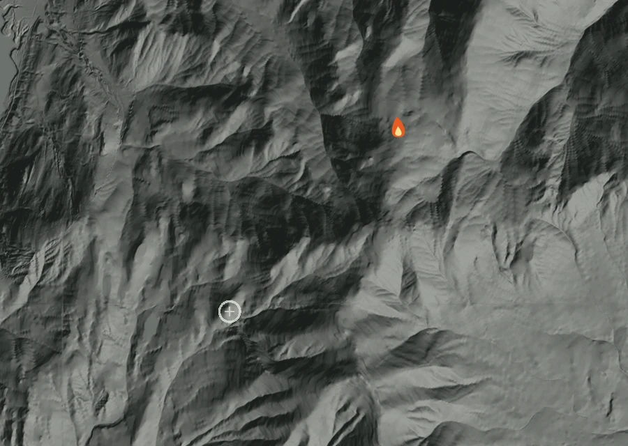 Animated map of the Mingo Meadow Fire across the whole record, with a time bar along the bottom showing energy released and the local date.