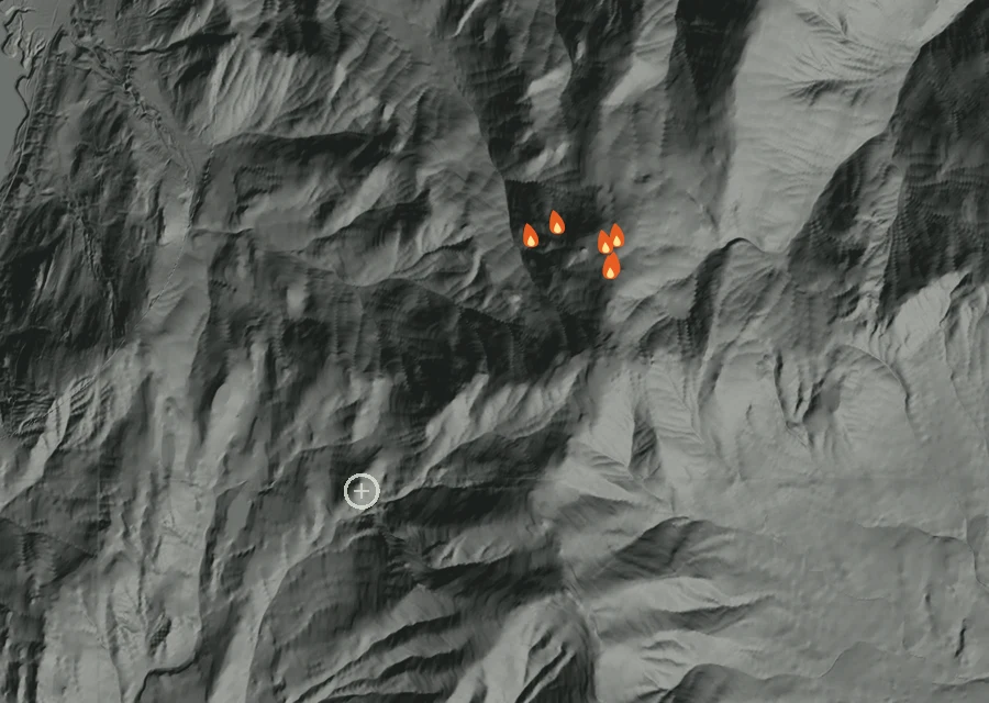 Map for Fri 16 Oct: flames mark every place that gave off heat that day.