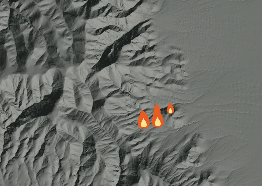 Animated map of the Mitchell Springs Fire across the whole record, with a time bar along the bottom showing energy released and the local date.