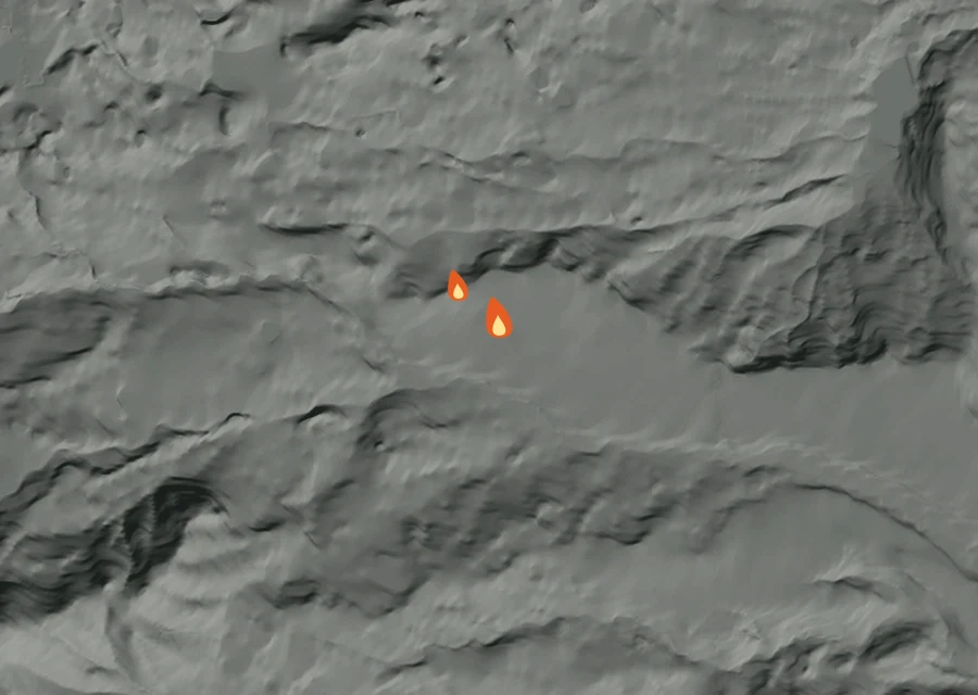 Animated map of the Monk Fire across the whole record, with a time bar along the bottom showing energy released and the local date.