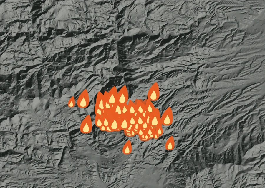 Animated map of the Moonshine Fire across the whole record, with a time bar along the bottom showing energy released and the local date.