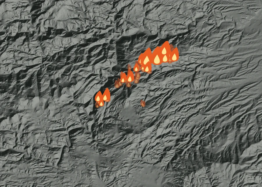 Map for Fri 11 Sep: flames mark every place that gave off heat that day.