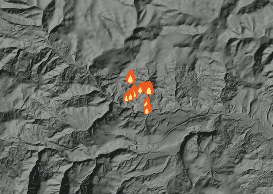 Animated map of the Mor Nor Wolf Fire across the whole record, with a time bar along the bottom showing energy released and the local date.