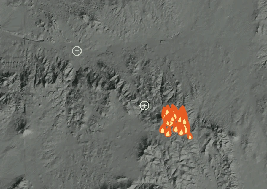 Animated map of the Mtz/Rru/Wood Fire across the whole record, with a time bar along the bottom showing energy released and the local date.
