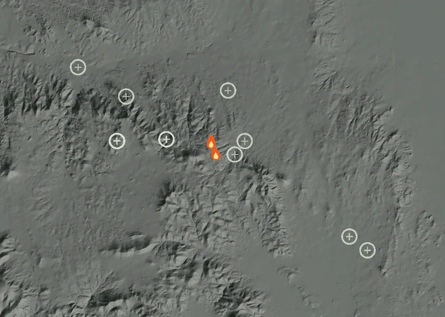 Map for Sat 5 Sep: flames mark every place that gave off heat that day.