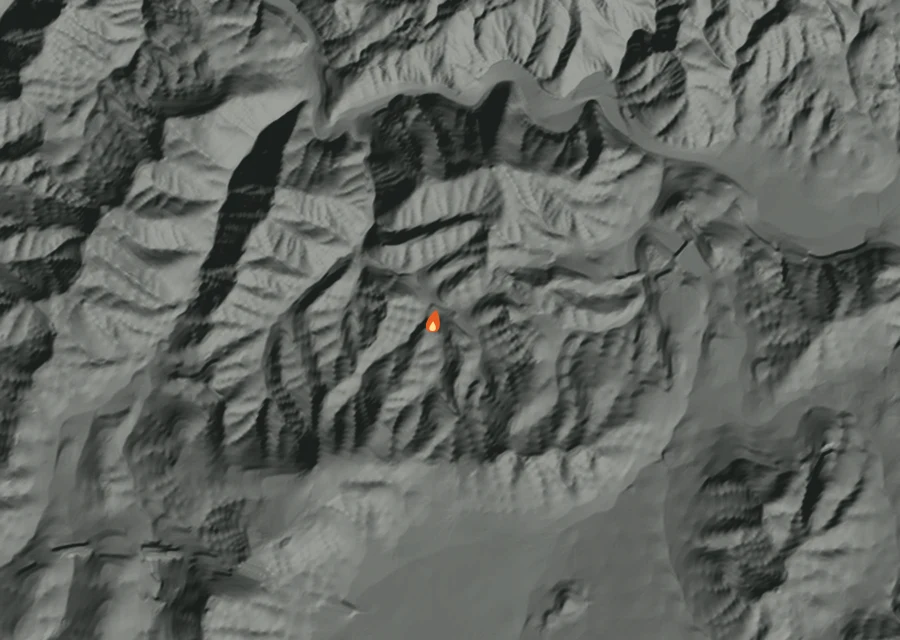 Animated map of the Muse Fire across the whole record, with a time bar along the bottom showing energy released and the local date.