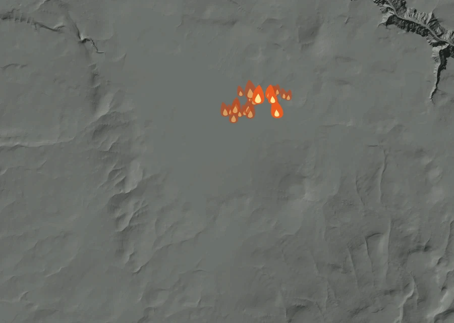 Map for Wed 26 Aug: flames mark every place that gave off heat that day.