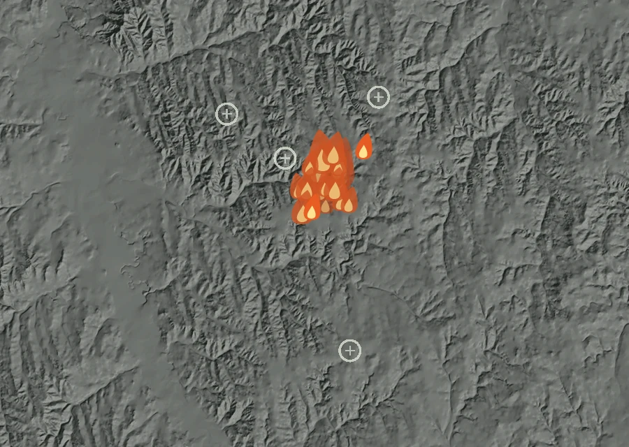 Animated map of the Needles Fire across the whole record, with a time bar along the bottom showing energy released and the local date.