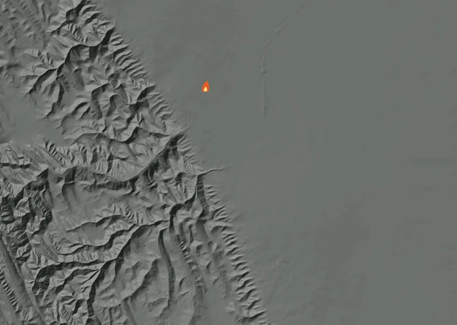 Animated map of the Nees Fire across the whole record, with a time bar along the bottom showing energy released and the local date.